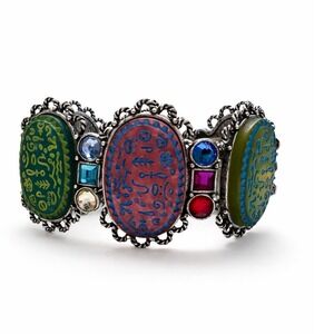 Chico's Bohemian Enamel Gemstone Charm Bracelet Silver Tone Stretch Colorful